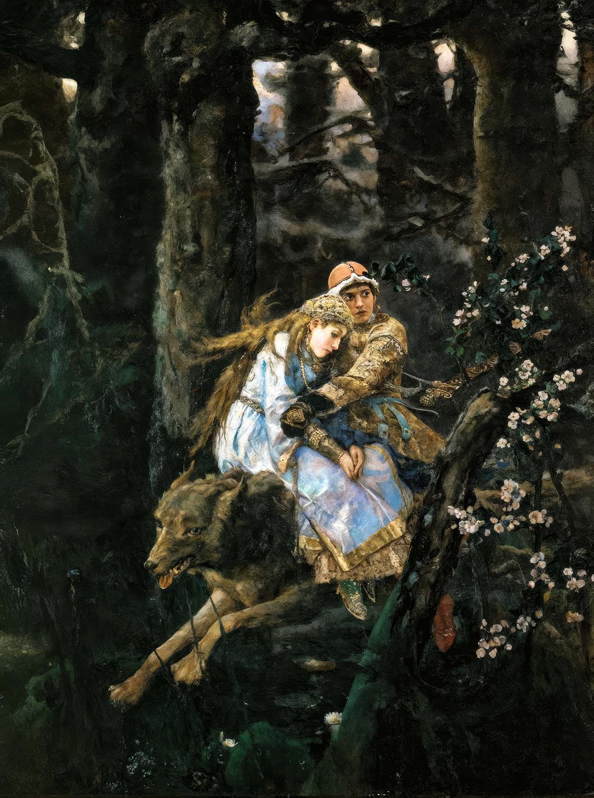 Ivan Tsarevich Riding the Grey Wolf by Viktor Vasnetsov — archival fine-art print from Fable